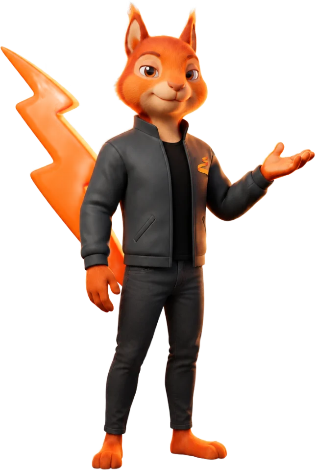 E-Hörnchen, die Markenfigur von Energie Süddeutschland